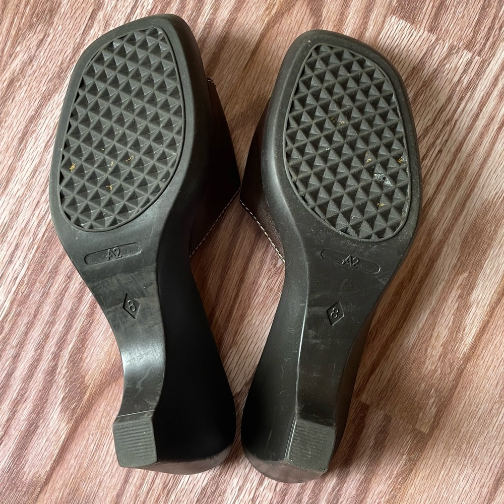 A2 Aerosoles Leather Sandals Slides Wedges Brown Size 8 Medium - Picture 6 of 9